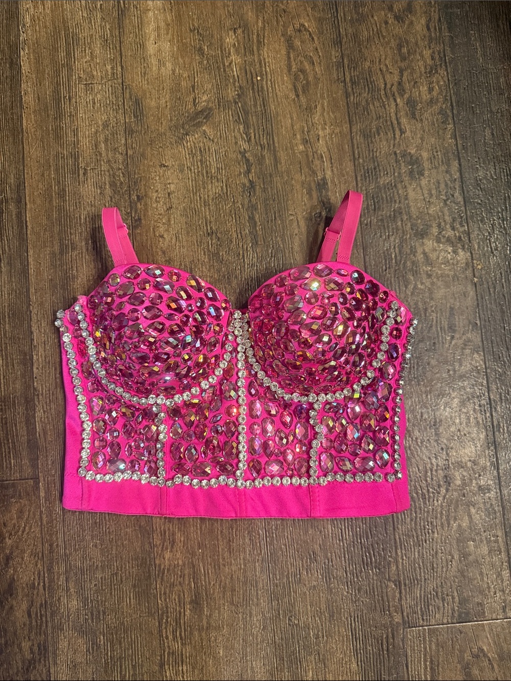Embellished Hot Pink Sequin Bustier Crop Top
